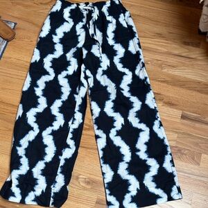 H&M navy and White Tie-Dye Wide-Leg Pants